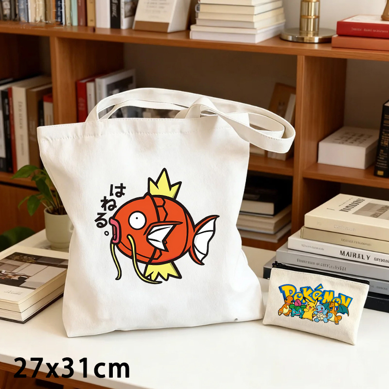 Pokemon Anime Merchandise - حقيبتان قماشيتان بتصميم بوكيمون مع محفظة