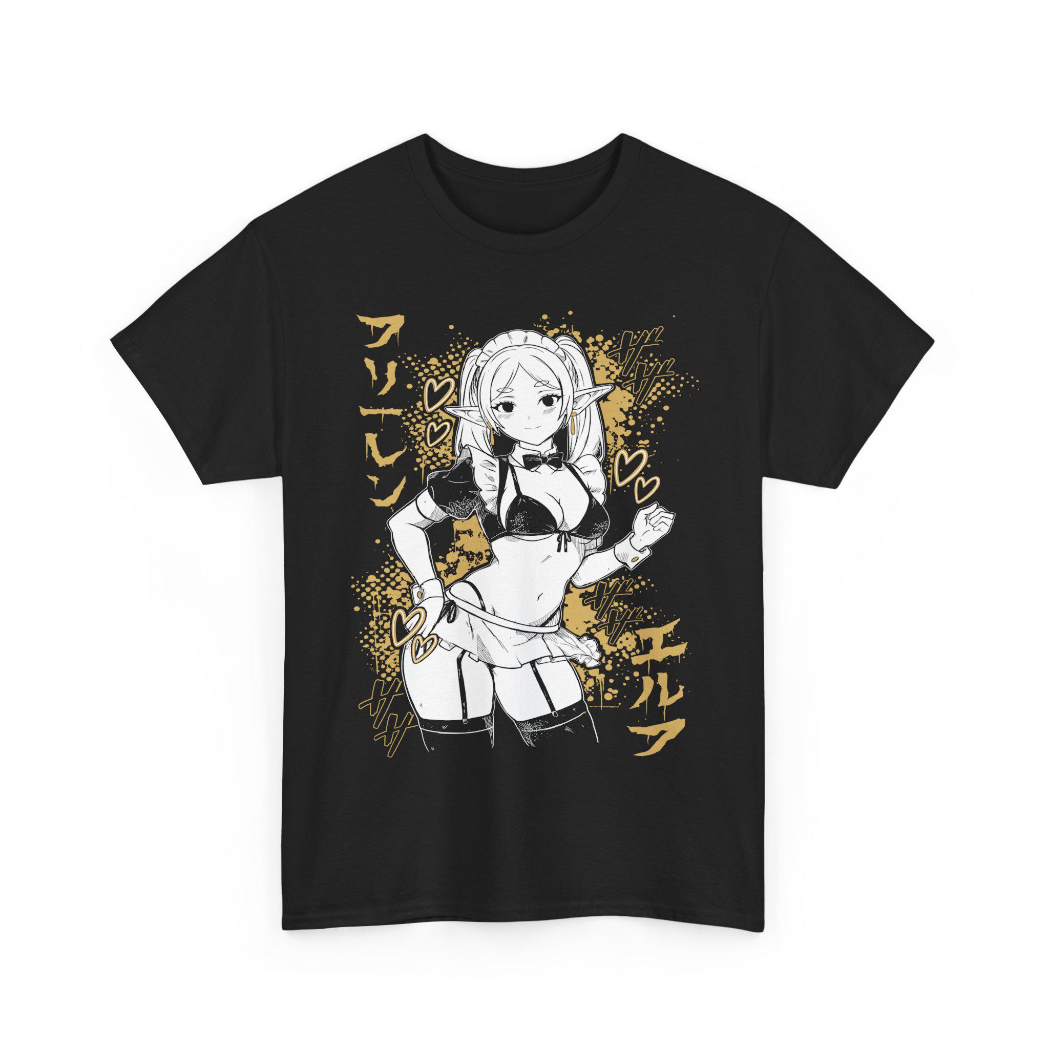 تي شيرت أسود بتصميم فريرين إلف - مراجعة Frieren Anime Merchandise وسعره